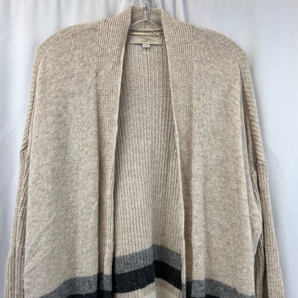 Loft Womens Open Front Knit Sweater Beige/Multi Vented Sides Pockets Size XL - Picture 2 of 8